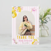 Photo Pink Stripes Lemons and Flowers Graduation Dankeskarte (Stehend Vorderseite)