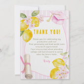 Photo Pink Stripes Lemons and Flowers Graduation Dankeskarte (Rückseite)