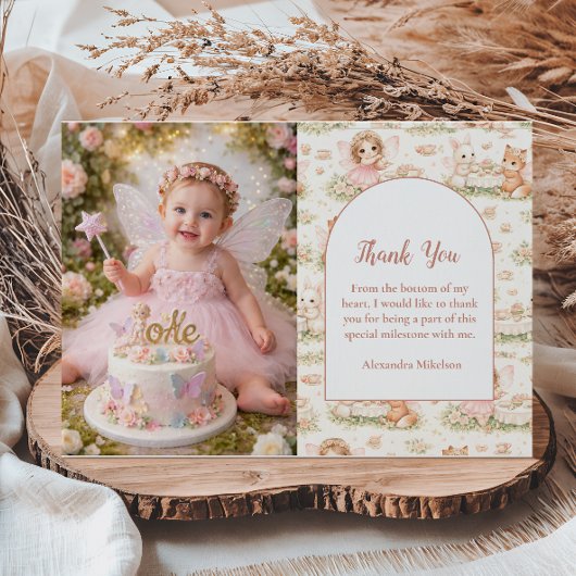 Photo Pink Whimsical Fairy Birthday Dankeskarte