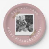 Photo Polaroid Vintage Birthday Dusty Pink Pappteller (Vorderseite)