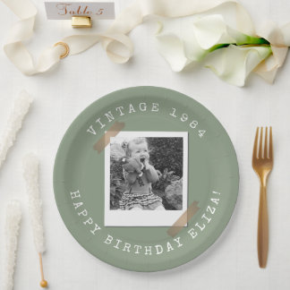 Photo Polaroid Vintage Birthday Sage Green Pappteller