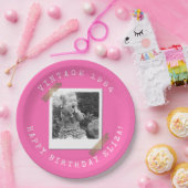 Photo Polaroid Vintage Hot Pink Birthday Pappteller (Party)