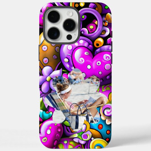 Photo Purple Abstract Hearts and Flowers Case-Mate iPhone Hülle (Rückseite)