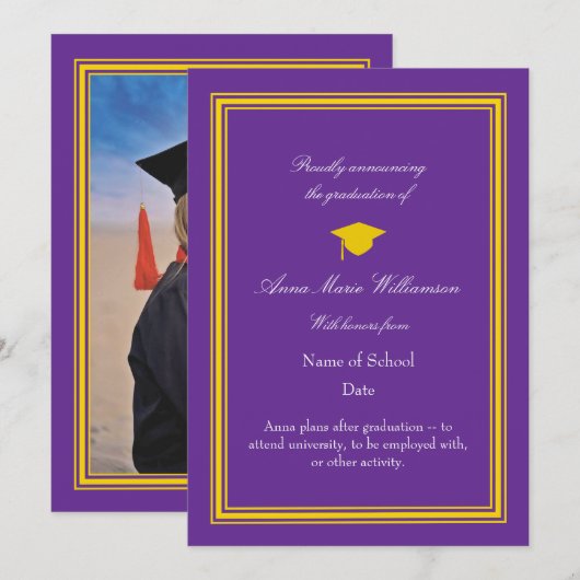 Photo - Purple Proudly Announcing Graduation Karte (Vorne/Hinten)