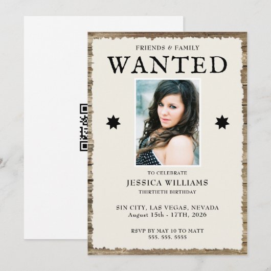 Photo & QR-Code 30th Birthday  Einladung (Vorne/Hinten)