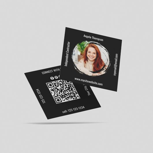 Photo QR Code Black Connect with Me Business Quadratische Visitenkarte
