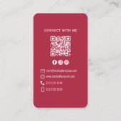 Photo QR Code Connect With Me Burgundy Modern Visitenkarte (Rückseite)