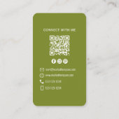 Photo QR Code Connect With Me Olive Green Visitenkarte (Rückseite)