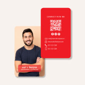 Photo QR Code Connect With Me Red Modern Visitenkarte