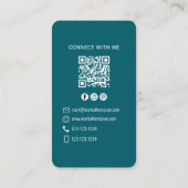 Photo QR Code Connect With Me Teal Modern Visitenkarte (Rückseite)