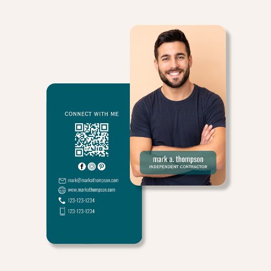 Photo QR Code Connect With Me Teal Modern Visitenkarte