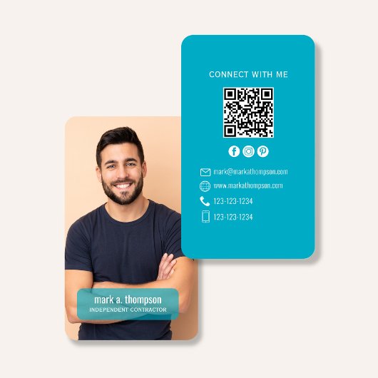 Photo QR Code Connect With Me Teal Modern Visitenkarte