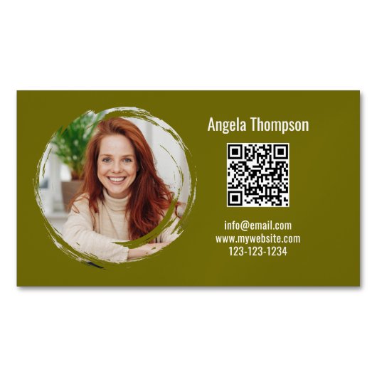 Photo QR Code Green Modern Magnetic Magnetische Visitenkarte (Vorderseite)
