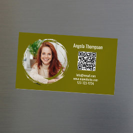 Photo QR Code Green Modern Magnetic  Magnetische Visitenkarte