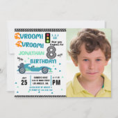 Photo Race Car • 8th Birthday Boy Einladung (Vorderseite)