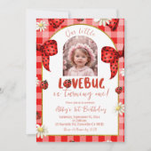 Photo Red Plaid Bow Coquette Lovebug Birthday Einladung (Vorderseite)