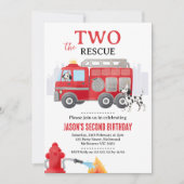 Photo Red Two The Rescue Fire Engine 2nd Birthday Einladung (Vorderseite)