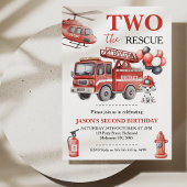 Photo Red Two The Rescue Fire Truck Birthday Einladung