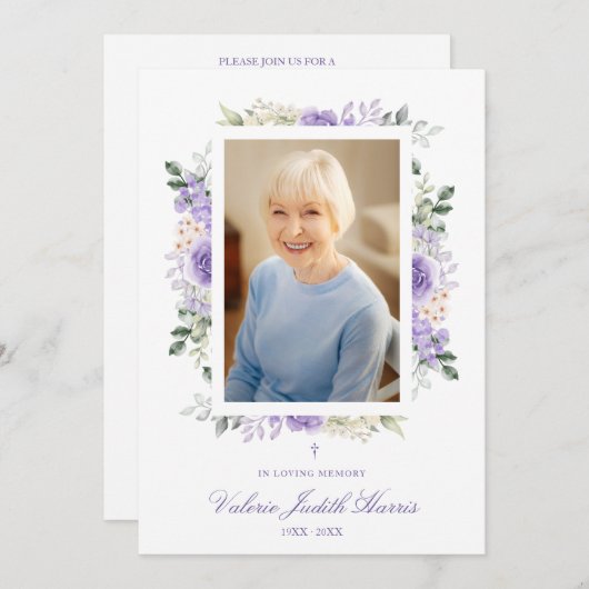 Photo Remembrance Service Dear Ones Purple Shades Einladung (Vorne/Hinten)