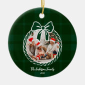 Photo Retro Green Plaid Whimsical Christmas  Keramik Ornament (Vorne)