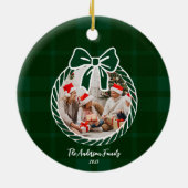 Photo Retro Green Plaid Whimsical Christmas  Keramik Ornament (Hinten)