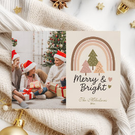 Photo Retro Neutral Rainbow Merry & Bright  Feiertagskarte