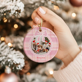 Photo Retro Pink Plaid Whimsical Holiday  Keramik Ornament