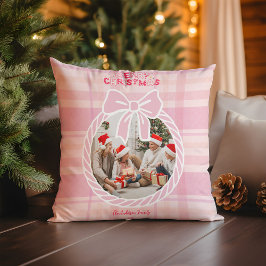 Photo Retro Pink Plaid Whimsical Holiday  Kissen