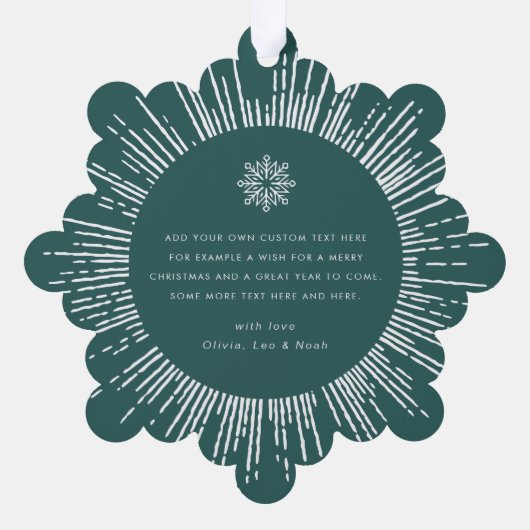 Photo retro sunburst pine green Christmas Ornament Karte (Rückseite)