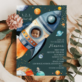 Photo Rocket First Trip Around the Sun Space B-day Einladung