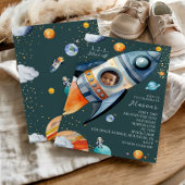 Photo Rocket First Trip Around the Sun Space B-day Einladung