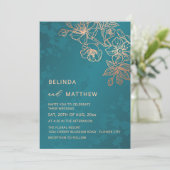 Photo Rose Gold Teal Wedding Einladung (Stehend Vorderseite)