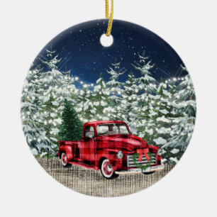 PHOTO Rotes Farm Truck Weihnachten Wasserfarbe Keramik Ornament