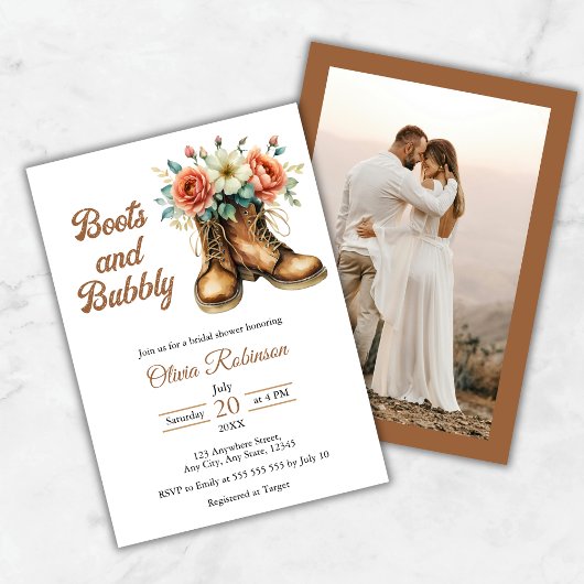 Photo Rustic Boots and Bubbly Bridal Shower Einladung