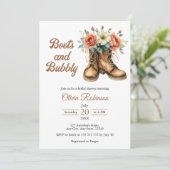 Photo Rustic Boots and Bubbly Bridal Shower Einladung (Stehend Vorderseite)