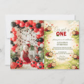Photo Rustic Floral Lady Bug 1st Birthday Einladung (Vorderseite)
