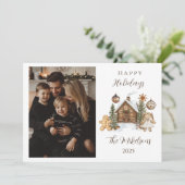 Photo Rustic Gingerbread Cabin Christmas Feiertagskarte (Stehend Vorderseite)