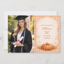 Photo Rustic Gingham Pumpkin Fall Graduation Ankündigung
