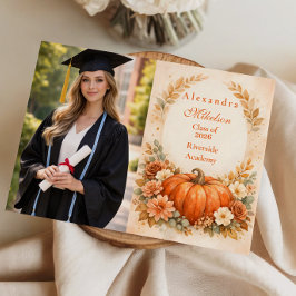 Photo Rustic Pumpkin Floral Fall Graduation Ankündigung