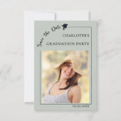 Photo sage green Graduation party Save the Date (Vorderseite)