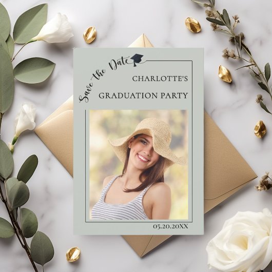 Photo sage green Graduation party Save the Date