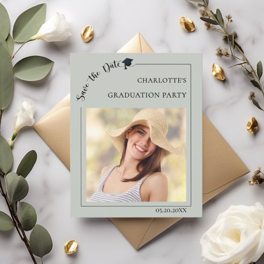 Photo sage green Graduation Save the Date card
