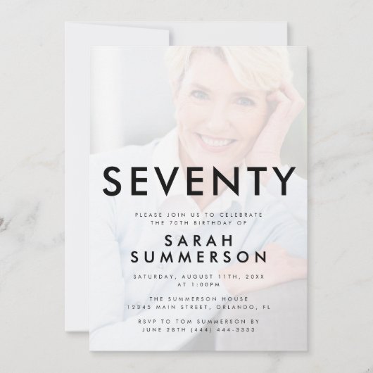 Photo Seventy Black White 70th Birthday Einladung (Vorderseite)