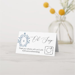 Photo Share Folded table card Teal Monogram Platzkarte