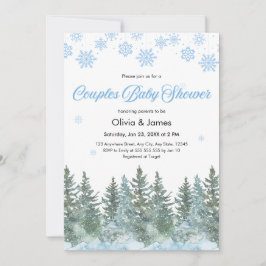 Photo Snowflakes Pine Winter Couples Baby Shower Einladung
