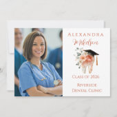 Photo Soft Floral Tooth Graduation Party Ankündigung (Vorderseite)