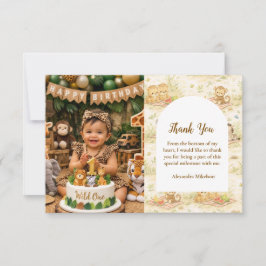 Photo Soft Neutral Jungle Wild One First Birthday Dankeskarte