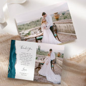 Photo Teal Blue Agate Silver Script Wedding Dankeskarte