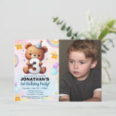 Photo Teddy Bear Birthday 3rd for Boys Einladung (Stehend Vorderseite)