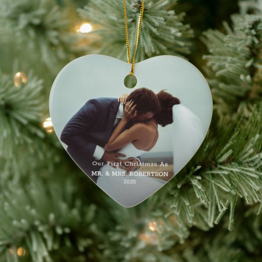 Photo Template Our First Christmas Married Merry Keramik Ornament (Baum)